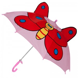 Top salg reklame lyserød sommerfugl billeder dyr børn tilpasset auto åben lige paraply