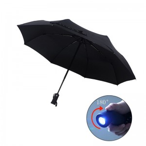 Engrosautomatisk fakkelhåndtag 3 sammenfoldelig paraply med LED-lys