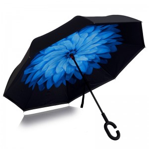 Glasfiber ramme vindtæt Print blomst populære regn paraply tilpasset omvendt