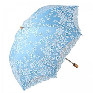 Fremstiller parasoller Blonde kant med 190T stof 3 fold manuel åben paraply markedsføring vare