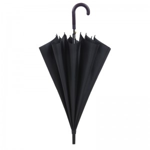 Klassisk bedste salg sort pongee stof metal ramme plast kurve håndtag lige paraply