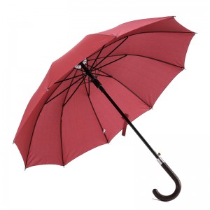 Udendørs tilpasset logo 190T pongeee stof metalramme J-form håndtag auto åben almindelig lige paraply